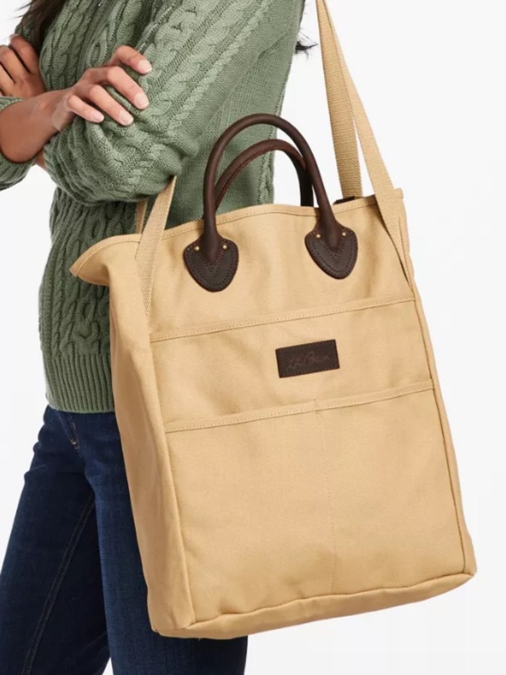 NWOT L.L.Bean Stonington Daily Carry Tote Canvas Beige & Brown
